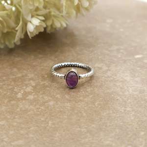 Brass 925 <b>Silver</b> Plated Natural Oval Amethyst Bezel <b>Set</b> Handcrafted Textured Band Bohemian Purple Gemstone Statement <b>Ring</b> Unisex - Product Image 1