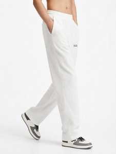 ONETEN APPAREL <b>Men's</b> <b>White</b> Corduroy Pants Elastic Waist Casual <b>Trousers</b> Letter Print Left Leg - Product Image 4