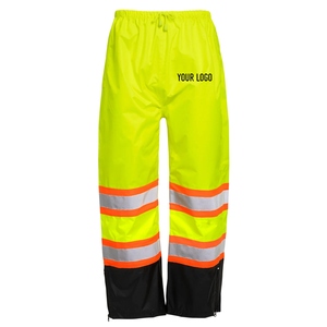 High Visibility Yellow <b>Work</b> <b>Pants</b> With Reflective Stripes And Zippered Bottoms For Safety Wear - Product Image 4
