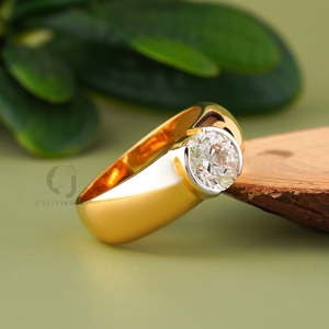 Anillo de Diamante Cultivado en Laboratorio Chapado en Oro Amarillo de 14K, Corte Ovalado de 2.05 Quilates, Engaste de Bisel, Banda Solitaria Moderna, Joyería Fina Unisex para Boda - Product Image 4