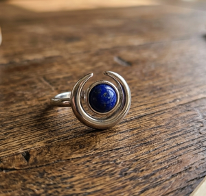 New Arrival 925 Sterling <b>Silver</b> Natural Blue Lapis Lazuli Gemstone Vintage Celestial Design <b>Adjustable</b> Statement <b>Ring</b> for Women - Product Image 1