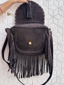 Bolso de Mano con Flecos de Cuero y Pelo, Bolso Bandolera con Piedra Turquesa, Estilo Bohemio Gitano Vintage, Hecho a Mano, Nuevo Diseño, Multiusos, Elegante - Product Image 5