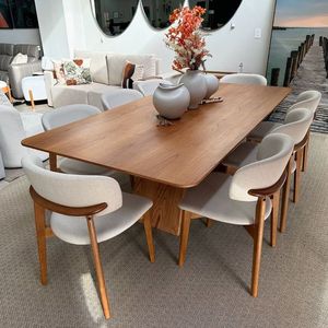 Mesa de Comedor Rectangular Moderna de Madera con 8 Sillas, Diseño de Mediados de Siglo, Muebles Estables para el Hogar - Product Image 1