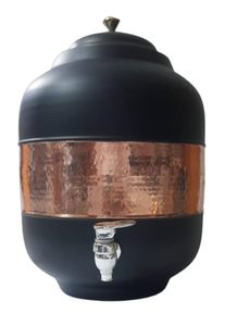 Distributeur d'eau en cuivre pur, design martelé, Matka de rangement avec support et verre pour la maison, la cuisine, la salle à manger, usage ayurvédique - Product Image 2