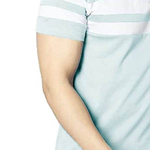 T-shirt rayé à manches courtes pour homme, col rond, coupe classique, décontracté, en coton tricoté respirant, motif bleu clair et blanc - Product Image 4