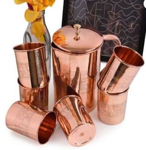 Juego de jarras de cobre para decoración del hogar de inspiración hereditaria, juego de metal para servir agua con vasos, duradero, reutilizable, para cocina y comedor. - Product Image 5
