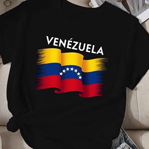 T-shirt décontracté pour femme avec drapeau du Venezuela imprimé par transfert thermique, col rond, manches courtes, en tissu tricoté en polyester - Product Image 2