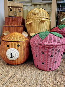 Cesta de almacenamiento con tapa y diseño de fresas rosas, estilo moderno, cesta de almacenamiento para ropa y juguetes. - Product Image 3