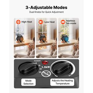Chauffage électrique 1500W PTC avec thermostat, ventilateur, modes de chaleur basse et élevée, 15 angles réglables - Product Image 3