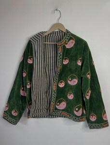 Veste Kimono Réversible Bohème de Luxe en Velours Vert Brodé Suzani pour Femme, Manteau Floral Premium, Blazer de Festival - Product Image 3