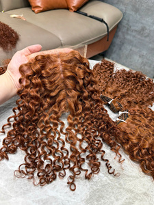 Extensions de cheveux humains vierges 100% bruns auburn vietnamiens bouclés, super double drawn, avec closure et trame simple, brillants, vente en gros - Product Image 1