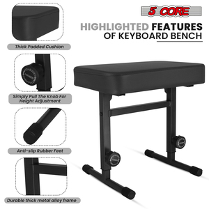 5 Core PU Leather & Metal Keyboard Bench 3" Padded Cushioned Piano <b>Stool</b> <b>Height</b> <b>Adjustable</b> Guitar Seat Folding Portable - Product Image 3