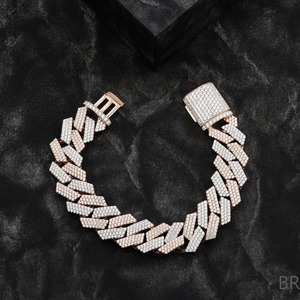 Round Brilliant Cut Diamond <b>Charm</b> Bracelet 14K Gold Plated Unisex Hiphop Fancy Light D Color Heavy Jewelry GIA Certified - Product Image 1