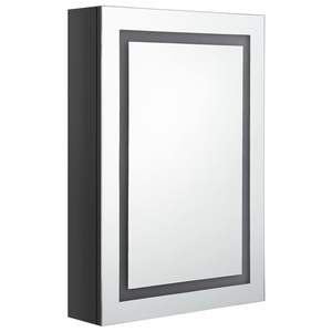 Armoire de salle de bain en MDF noir brillant avec miroir LED, finition mélamine, verre - Product Image 3