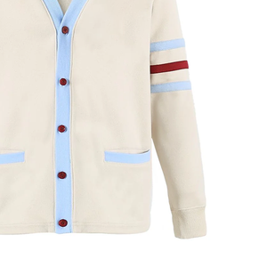 Kankakee for Wool Cashmere V Neck Winter Fleece <b>Cardigan</b> Knit Sweater Front <b>Pockets</b> Embroidered Logo Patch Soft Cozy Style - Product Image 4