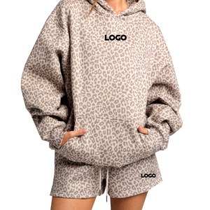 Nuevo Conjunto Deportivo 2026 con Diseño de Leopardo del Desierto para Mujer, Sudadera con Capucha y Pantalones Cortos, Conjunto de Sudadera de Algodón y Felpa, Conjuntos Deportivos con Logotipo Personalizado para Mujer - Product Image 2