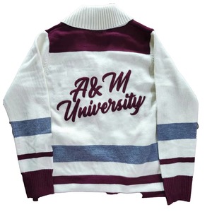 Custom Alabama A&M |AAMU University <b>Cardigan</b> PEARLED IVORY Shawl Collar V-Neck Maroon White Wool/Acrylic Button Women's Winter - Product Image 2