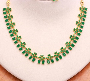 <b>Statement</b> Emerald Jewelry Set | Luxury Gold Plated Oval <b>Necklace</b> for Women Bridal Jewelry Party Wear <b>Necklace</b> - Product Image 3