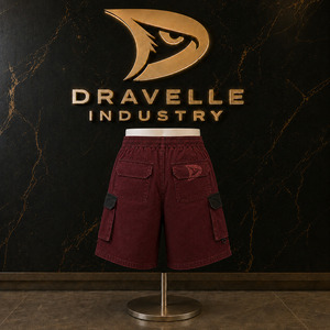 Oxblood Y2K Baggy Cargo Shorts Men / Hombre Oversized Utility Drawstring Waist Rhinestone Pocket Streetwear Low MOQ Wholesale - Product Image 2