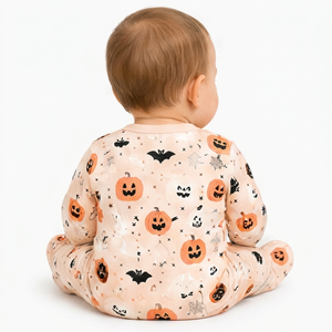 Combinaison Bébé Unisexe Hiver Halloween Imprimée en Spandex/Coton avec Fermeture Éclair Bidirectionnelle Motif Citrouille Chauve-souris Toile d'araignée Mignonne – Vente en Gros - Product Image 6
