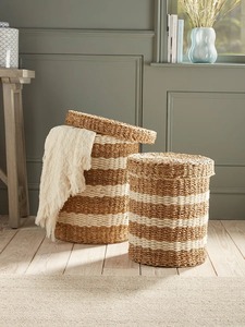 Juego de 2 cestas de mimbre blanco a rayas, cestas de almacenamiento hechas a mano, venta al por mayor, ecológicas, hechas en Vietnam - Product Image 2