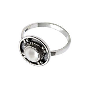 Anillo de plata de ley 925 oxidada con engaste de perlas, anillo de eternidad para mujer, anillo bohemio moderno de plata para compromiso o boda - Product Image 1