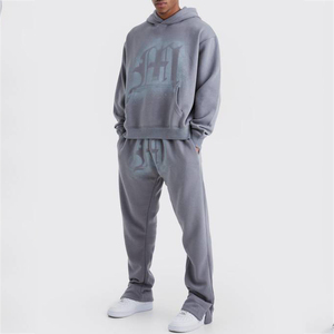 Ensemble survêtement décontracté homme en molleton de coton avec impression sérigraphiée OEM personnalisée, style streetwear vintage délavé, comprenant un sweat à capuche et un pantalon de jogging - Product Image 1