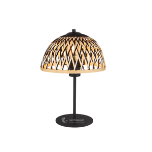 Modern HandWoven Bamboo <b>Table</b> Lamp, Pattern Desk Lamp with Metal Base, Creative Natural <b>Bedside</b> Lighting for Contemporary Home - Product Image 3
