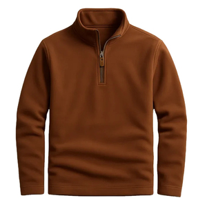 Sudadera de Forro Polar con Cierre de Cremallera de un Cuarto para Hombre, Cuello Alto, Manga Larga, Color Sólido, Informal, para Invierno, Color Marrón, Sudaderas con y sin Capucha para Hombre - Product Image 1