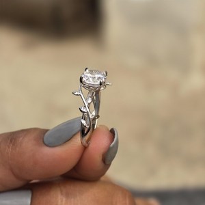Bague en moissanite 1 carat, coupe ronde, style branche florale, argent 925 original, inspirée de la nature, cadeau pour petite amie - Product Image 2