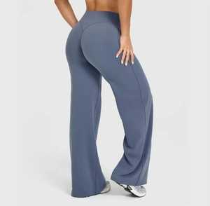 High Waist Full Length <b>Flared</b> <b>Leggings</b> Solid Color Stretch Knitted Women's Pants All Seasons Style - Product Image 3