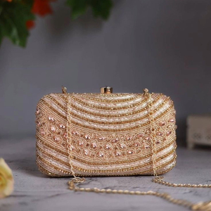 Luxury <b>Gold</b> Embellished Beaded Bridal <b>Clutch</b> Handmade Flower Crystal Evening <b>Purse</b> Custom Wedding Decoration Gift - Product Image 5