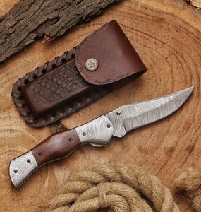 Couteau de poche pliant artisanal en acier Damas, manche en bois, OEM/ODM, couteau de survie EDC haut de gamme, pointe droite Tarj - Product Image 1