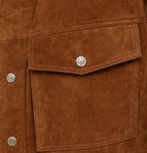 Chaqueta estilo camionero marrón para mujer, manga larga, cuello vuelto - Product Image 3