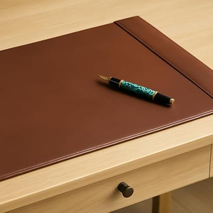 Tapis de bureau en cuir marron de luxe avec rebords latéraux en cuir collé - Product Image 5