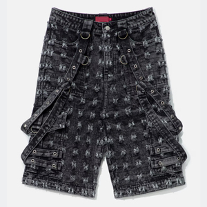 Shorts cargo imprimés noirs pour hommes avec plusieurs poches, taille mi-haute, fermeture élastique, style streetwear - Product Image 5
