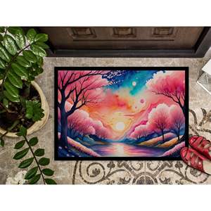 Paillasson fleur de cerisier Tapis antidérapant intérieur/extérieur lavable à poils bas pour entrée 24H X 36W Tapis de porte d'entrée - Product Image 3