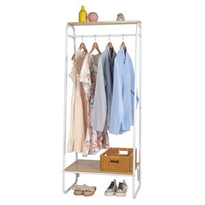 Sturdy White Freestanding Metal <b>Clothes</b> <b>Rack</b> with Wood Shelf Garment <b>Rack</b> Cloths Rails - Product Image 4