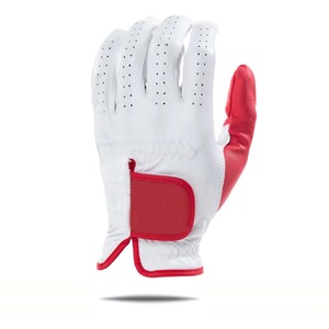 White Red Golf <b>Glove</b> Breathable Leather Adjustable Hook and Loop Closure - Product Image 1