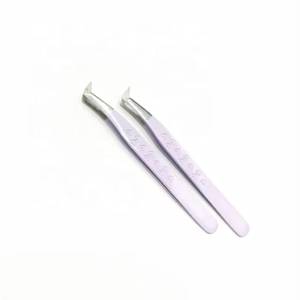 Ensemble de pinces à cils de précision, 5 pièces, acier inoxydable, pointe lisse, manche violet, emballage en boîte - Product Image 2