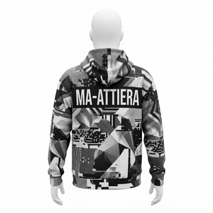 Sweat-shirt à capuche noir et blanc pour homme avec imprimé graphique géométrique, streetwear personnalisé - Product Image 3