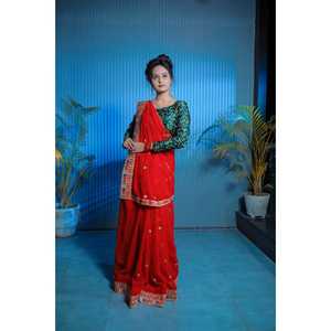 Designer Party <b>Saree</b> with Embroidery and Mirror Work for Club Wear - Product Image 6
