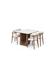 Modern Midcentury Solid Teak Wooden <b>Dining</b> Table Rectangle Marble Top <b>4</b> Seater Stable Design Home Furniture Set - Product Image 4