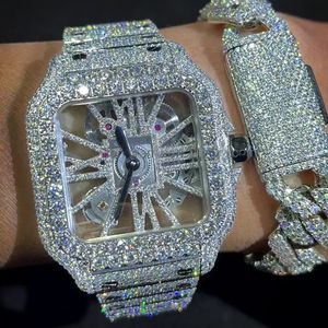 Montre mécanique automatique squelette de luxe en acier inoxydable style Hip-Hop avec diamants Moissanite de la marque C Factory - Product Image 2