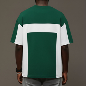 Customized Men's Oversized Color Blocked T-Shirt Short Sleeve O-Neck Casual Contrast Trim Solid Green <b>White</b> Woven Fit - Product Image 5