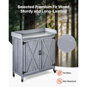 Tavolo da Giardinaggio per Esterni con Armadietto in Legno, Piano in Ferro Zincato 36 X 16, Postazione di Lavoro per Giardinaggio - Product Image 3