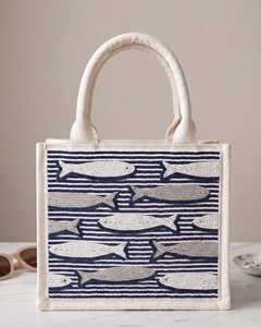 Bolsa de Mano Rectangular Bordada a Mano en Lona con Diseño de Peces y Rayas, Regalos y Artesanías>Artesanías - Product Image 1