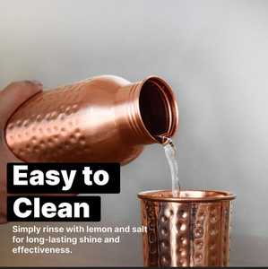 Bouteille d'eau en cuivre pur à 100 % Ayurveda, bien-être ayurvédique, bouteille de voyage anti-fuite de 32 oz, design diamant - Product Image 3