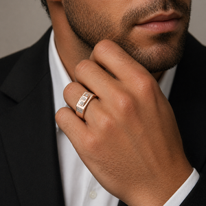 <b>Mens</b> 18KT Rose Gold Geometric Rectangular Cubic Zirconia <b>Ring</b> Multi Stone Cluster Side Detail Statement Wedding Party Gift - Product Image 5