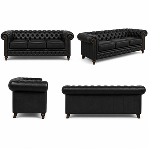 Eco-Friendly Top Grain Leather Chesterfield <b>Sofa</b> with Deep Button Tufting and Solid <b>Wood</b> <b>Frame</b> Leather <b>Sofa</b> - Product Image 3
